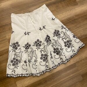 Max Studio White Skirt with Black Floral Design